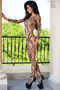 Hautfarbener Catsuit mit Tattoo-Effekt