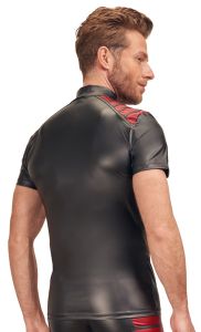 Shirt im Mattlook mit roten Streifen-Einsätzen auf der Schulter