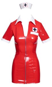 Kleid aus Lack im Krankenschwester-Look inkl. Lack-Haube