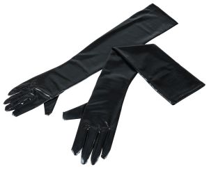 extralange schwarze Handschuhe im Wetlook