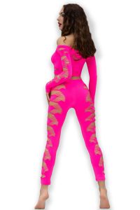 Schulterfreies Top und hoch geschnittene Leggings in Pink